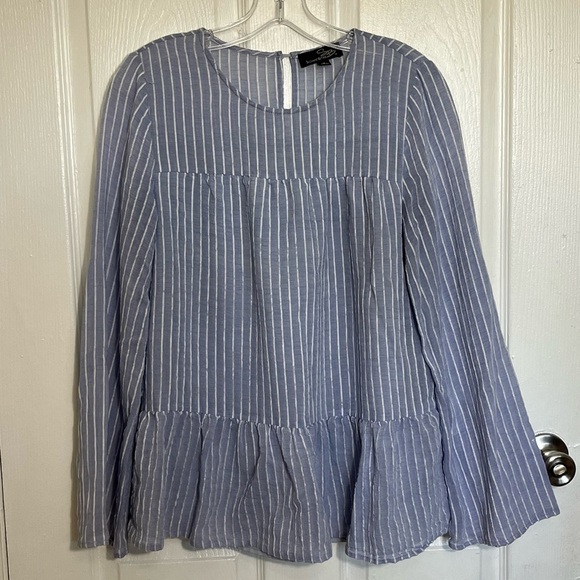 Susan Betro Tops - SUSAN BETRO Blue and White Striped Peplum Top | size Medium